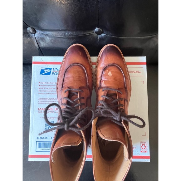 Curatore Mens Cognac Leather Apron Toe Lace Up Boots‎ Burnished main image 7